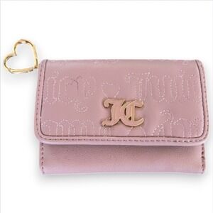 Juicy Couture Pink Embossed Logo Tri Fold Card Case With Heart Keychain